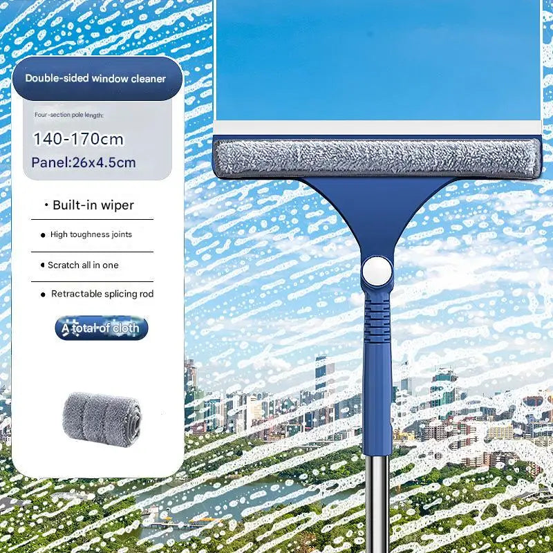 2 in 1 Window Mesh Screen Brush Dual-Sided Cleaning Blade Telescopic Long Handle Window Mop Squeegee Wiper for Home Cleaning