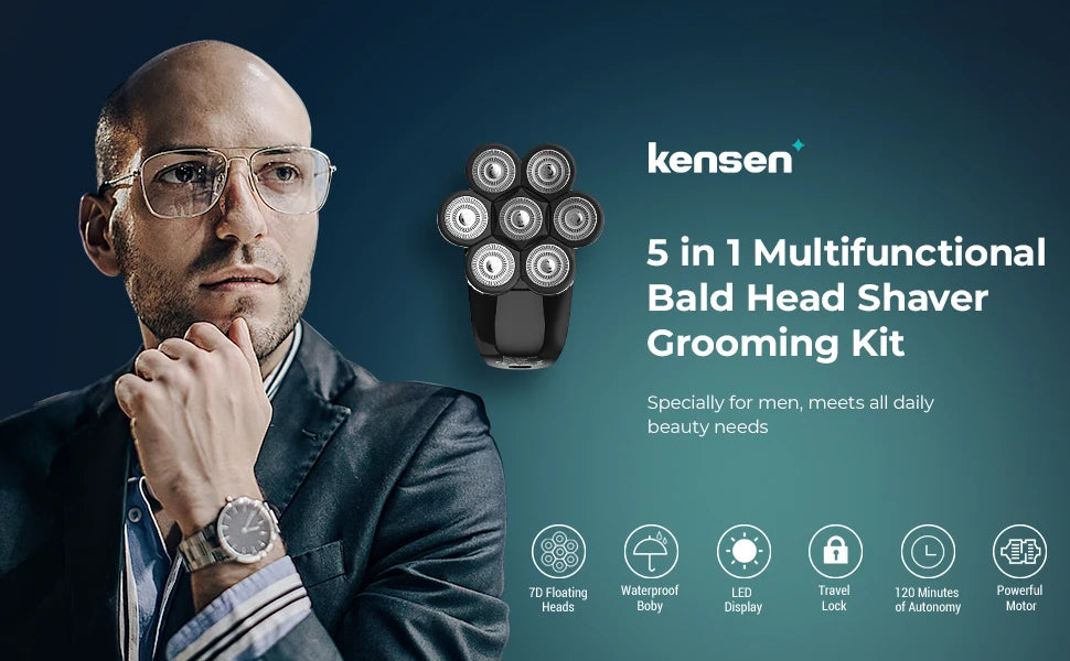 Kensen 5 In 1 Electric Shaver 7D Floating Cutter Head Rechargeable Shaver Kit For Men IPX6 Waterproof Beard Trimmer head shavers