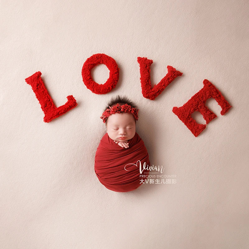 KD Newborn Photography Props Red LOVE Theme Photo Set Stretch Wrap Artificial Flower Baby Shoot Decoration Studio Accessories