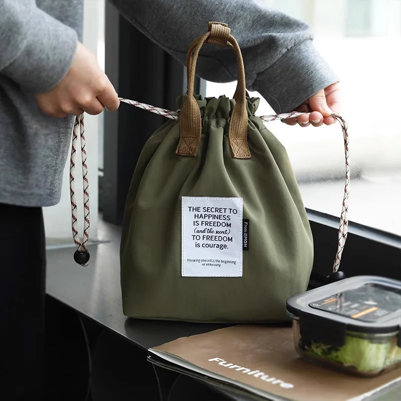 Large Capacity Insulation Waterproof Lunch Bag with Drawstring Closure Thickened Fruit Cooler Bento Bag for Picnic Handle Bag