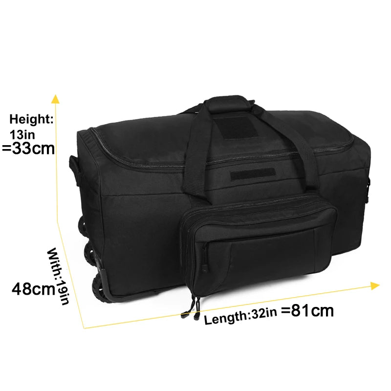 124L Large Capacity Tactical Duffel Bag Rolling Luggage for Heavy-Duty Camping Hiking Luggage Travel Suitcase