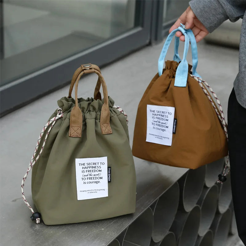 Large Capacity Insulation Waterproof Lunch Bag with Drawstring Closure Thickened Fruit Cooler Bento Bag for Picnic Handle Bag