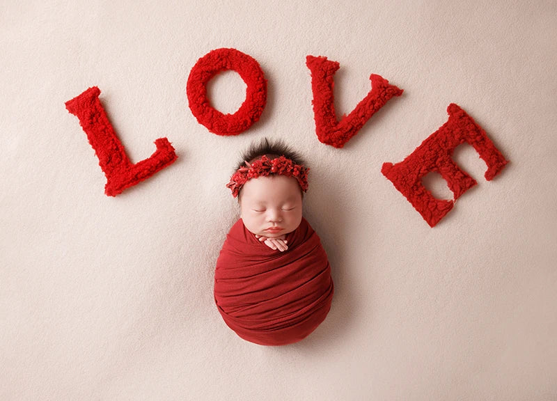KD Newborn Photography Props Red LOVE Theme Photo Set Stretch Wrap Artificial Flower Baby Shoot Decoration Studio Accessories