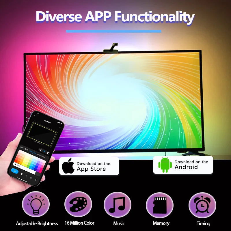 RGBIC LED TV Backlight Strip with Camera App Control Music Sync Smart Lights for Gaming Room 55-75inch Ambient Lighting