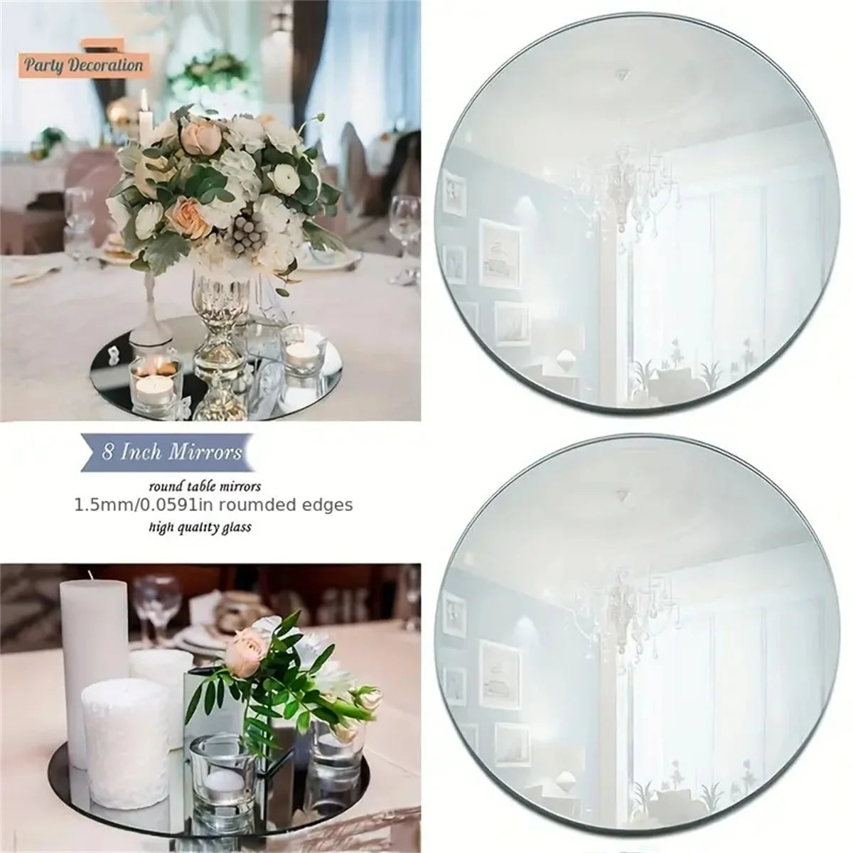 10pcs 20cm/30cm Acrylic Round Dining Table Mirror Plate, Suitable for Weddings, Youngsters's Gift Parties and Birthday Parties