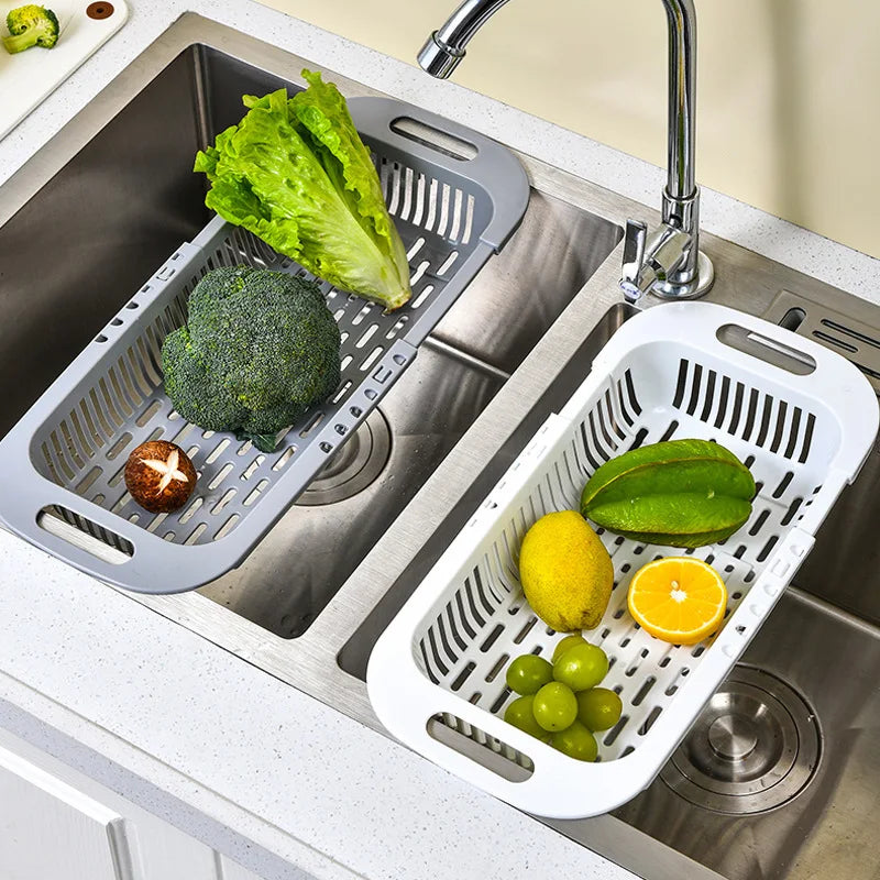 Kitchen Storage Rack Soap Sponge Rack Adjustable Vegetable Drain Basket Sink Rack Retractable Multifunctional Kitchen Tools