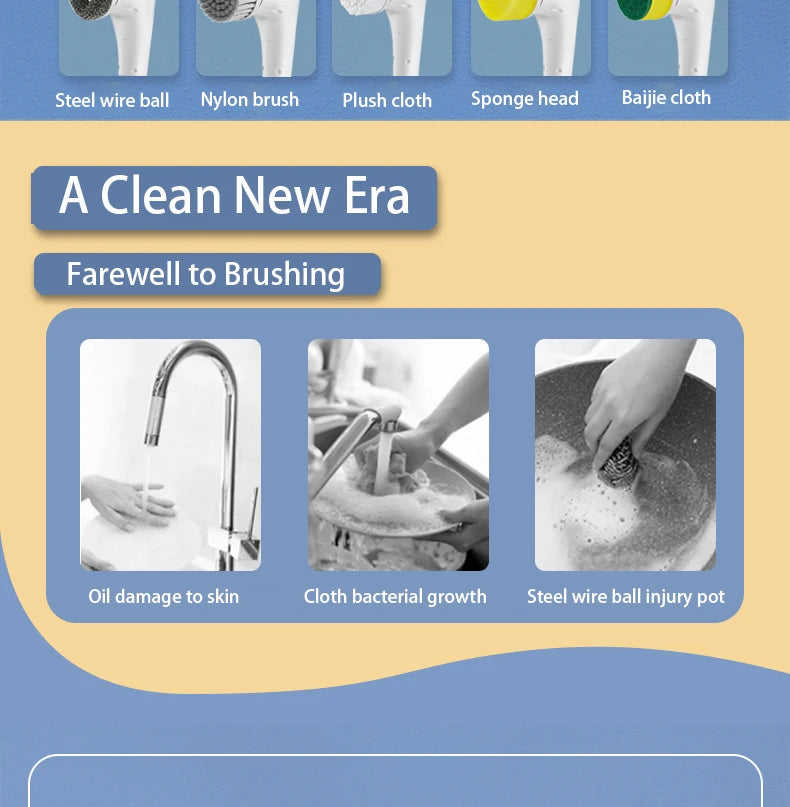 Wireless Handheld Electric Cleaning Brush USB Rechargeable Electric Rotary Scrubber Multifunctional Cleaning Gadget Household