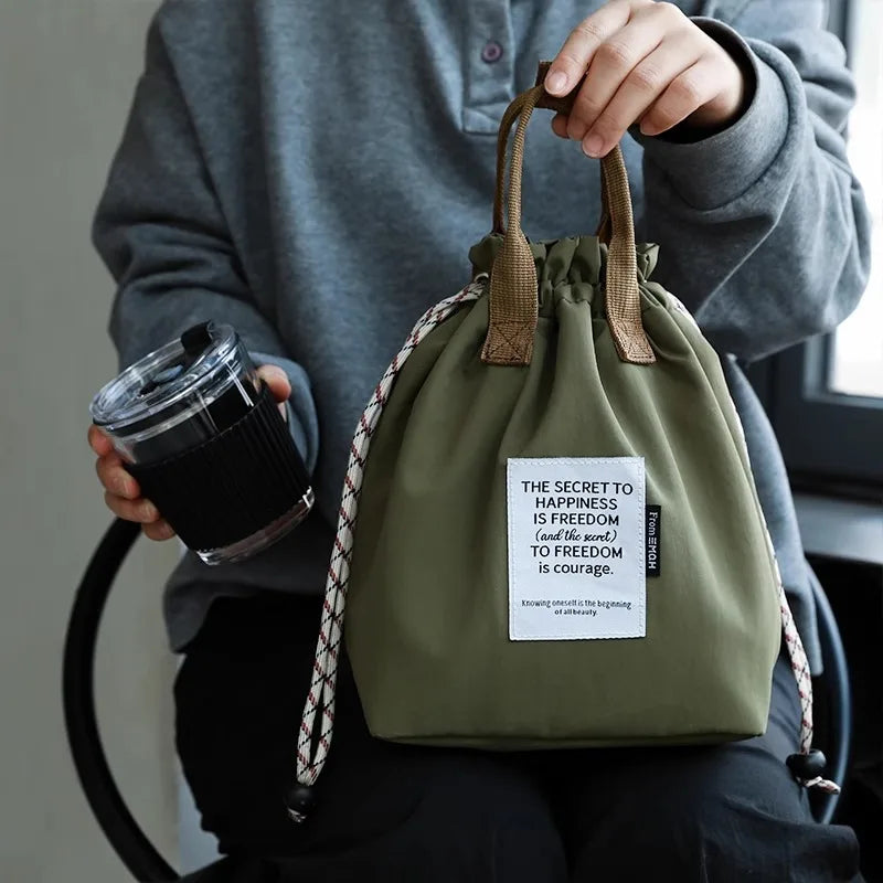 Large Capacity Insulation Waterproof Lunch Bag with Drawstring Closure Thickened Fruit Cooler Bento Bag for Picnic Handle Bag