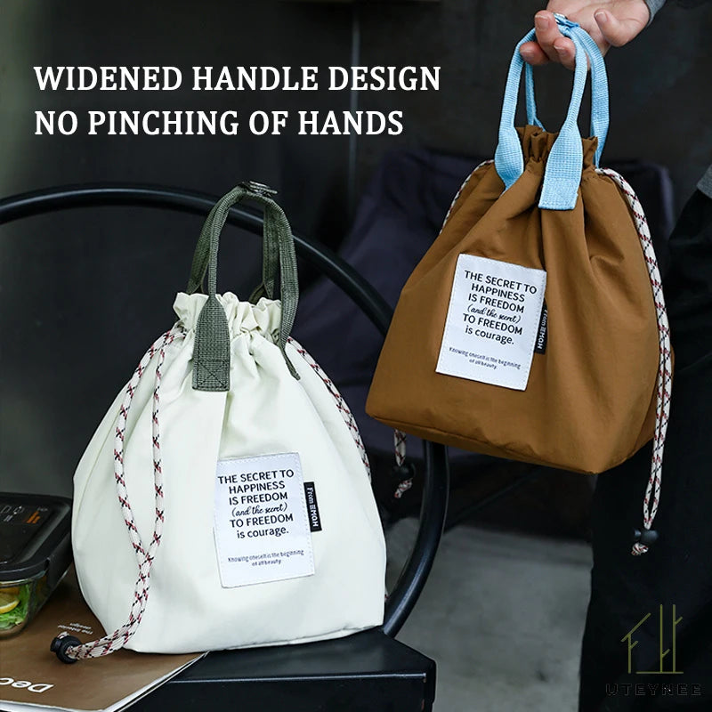 Large Capacity Insulation Waterproof Lunch Bag with Drawstring Closure Thickened Fruit Cooler Bento Bag for Picnic Handle Bag