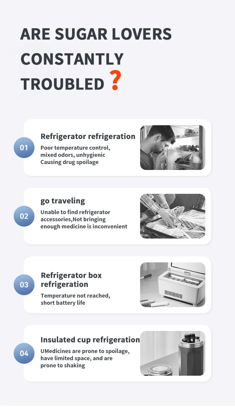 7800mAH*1 Battery Portable Insulin Cooler Box Household Car Rechargable Medical Medicine Refrigerator Mini Smart Fridge with Bag