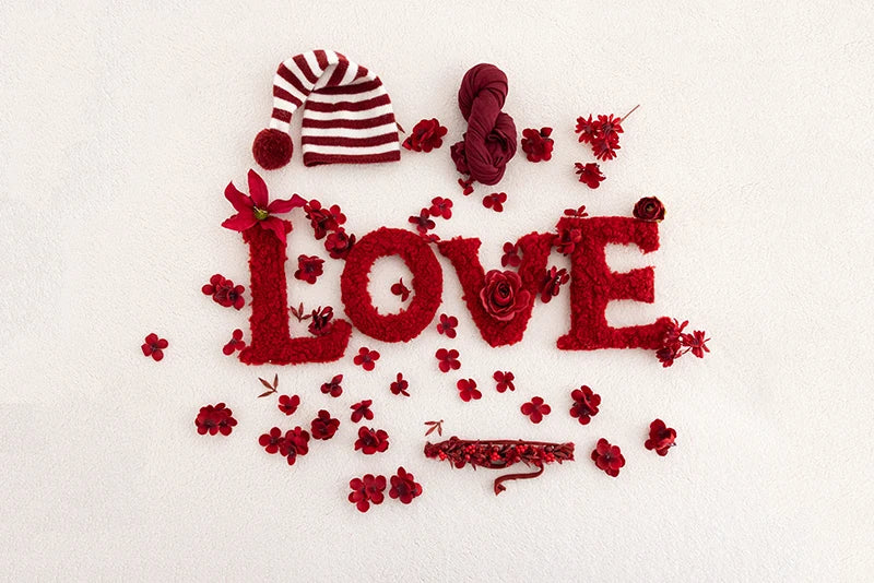 KD Newborn Photography Props Red LOVE Theme Photo Set Stretch Wrap Artificial Flower Baby Shoot Decoration Studio Accessories