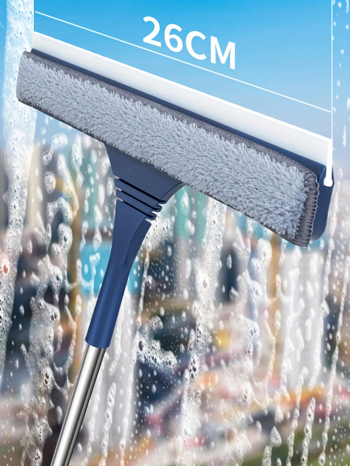 2 in 1 Window Mesh Screen Brush Dual-Sided Cleaning Blade Telescopic Long Handle Window Mop Squeegee Wiper for Home Cleaning