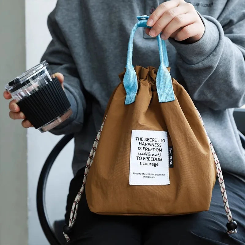 Large Capacity Insulation Waterproof Lunch Bag with Drawstring Closure Thickened Fruit Cooler Bento Bag for Picnic Handle Bag