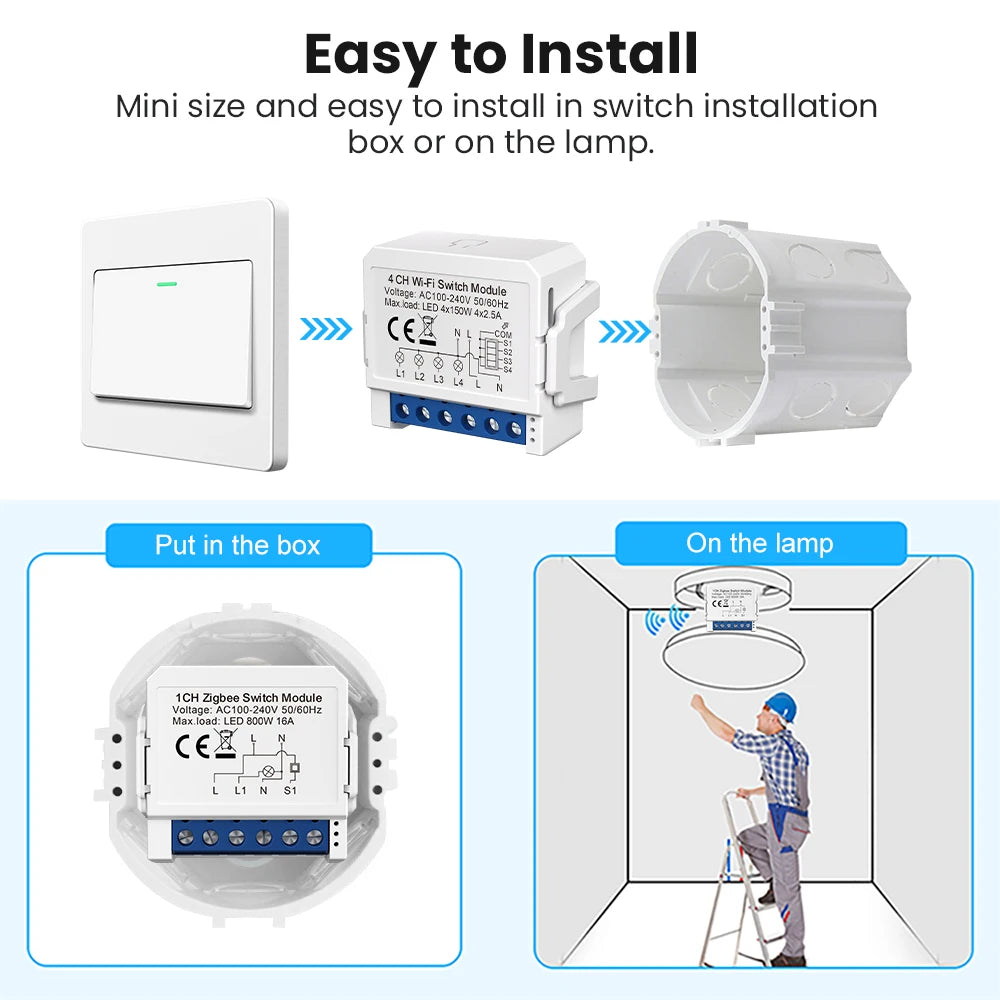 AVATTO Tuya WiFi Zigbee Smart Light Switch Module，Neutral Wire/No Neutral Wire Control DIY Breaker Work For Alexa, Google Home