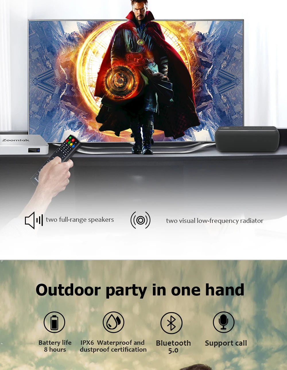 60W Xdobo X8II Bluetooth Speaker TWS Wireless Portable Subwoofer Waterproof 6600mAh Powerful Bass AUX FM Outdoor Fun Camping