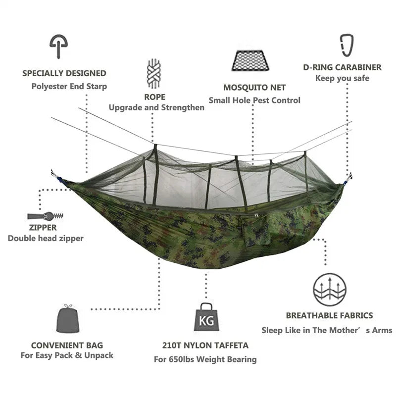 Camping Hammock with Mosquito Net&Rainfly Tent Tarp & Tree Straps,Portable Nylon Hammock Tent for Camping Hiking Backyard Travel