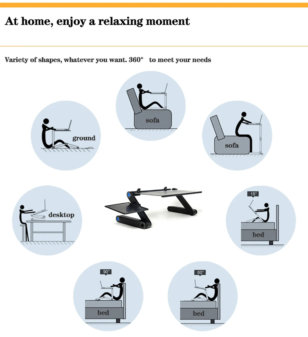 Adjustable Laptop Desk Stand Portable Aluminum Ergonomic Lapdesk For TV Bed Sofa PC Notebook Table Desk Stand With Mouse Pad