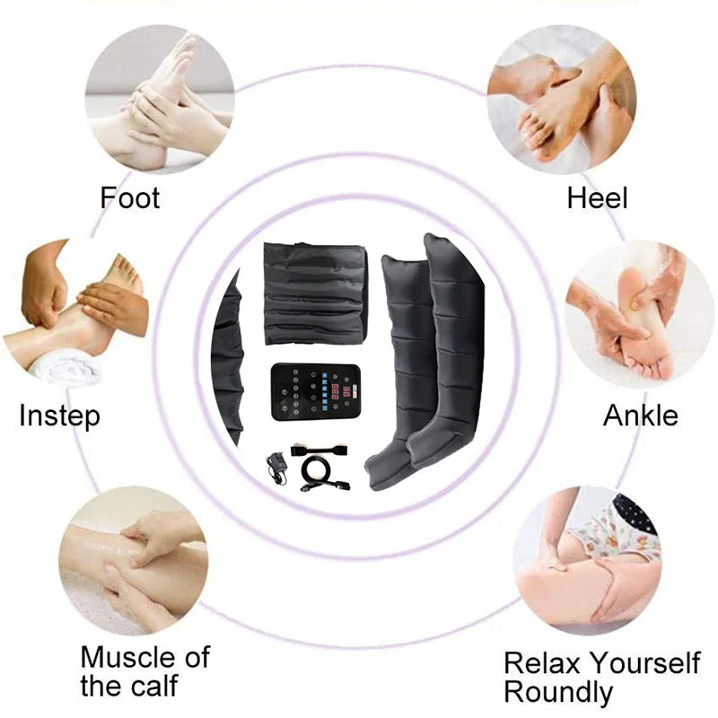 6 Chambers Air Compression Massage System Whole Body Massager Compression Pump Recovery Boots Foot Leg Massage Machine AirWrap