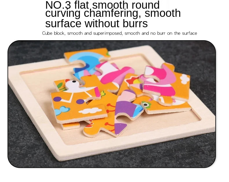 11cm/4.33in Kids Wooden Jigsaw Puzzle Games Cartoon Animal Vehicle Pattern Children Montessori Educational Toys