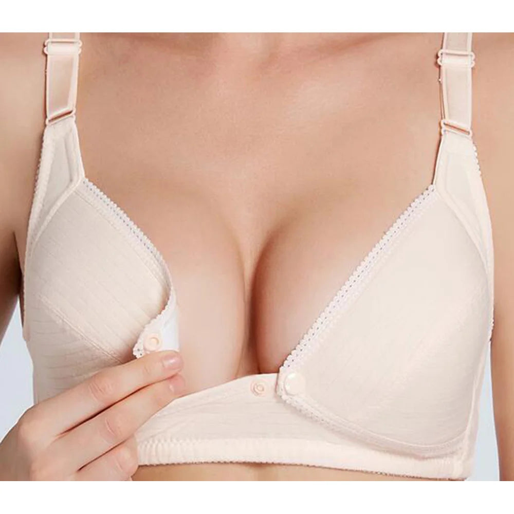 Soft Wire Free Nursing Bra 100% Cotton Breastfeeding Maternity Suckling Button Brassiere for Pregnant Women Underwear Clothing