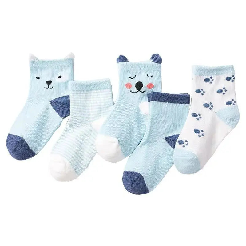 5 Pairs Cartoon Baby Socks Cute Cat Animal Soft Cotton Knit Baby Girl Kids Boy Newborn Boys Children's Socks for 0-6 Years