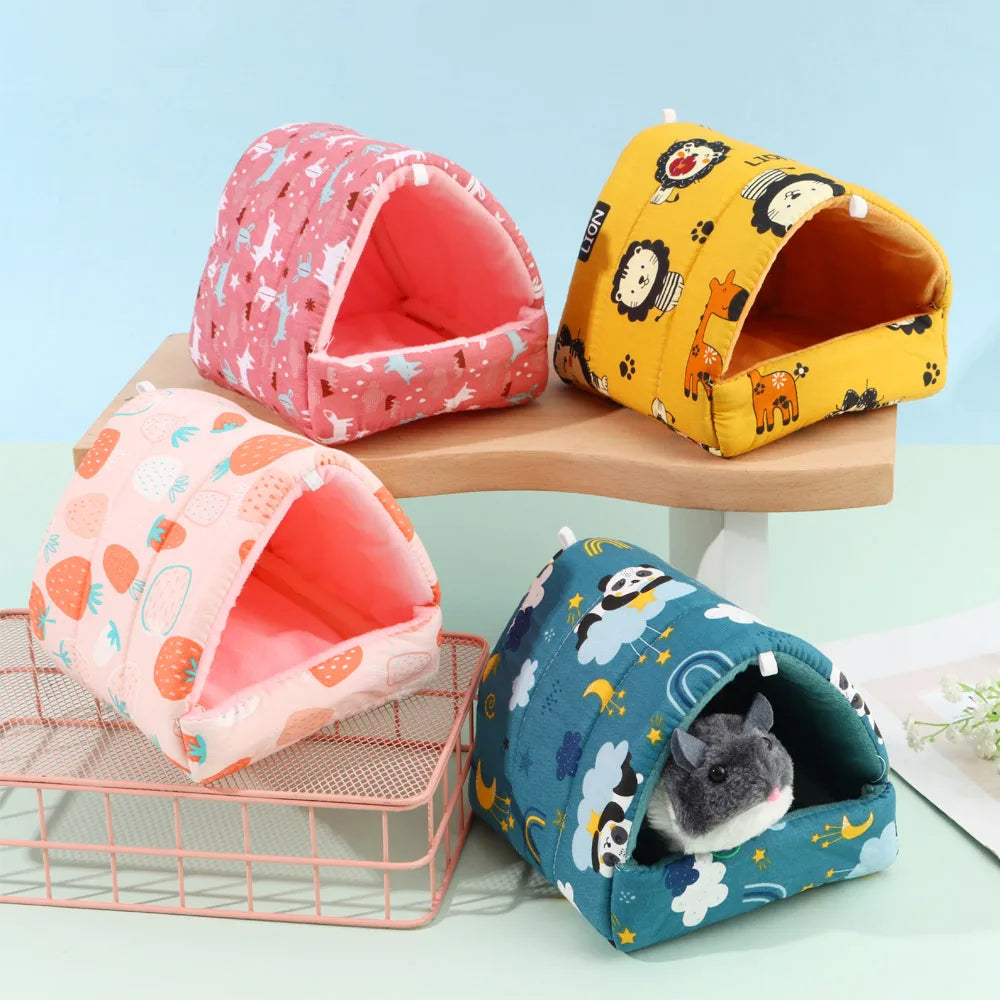 Winter Cute Cartoon Rabbit Squirrel Mini Cage Guinea Pig Nest Small Animal Mice Rat Pet Sleeping Bed Hamster House Warm Soft Mat