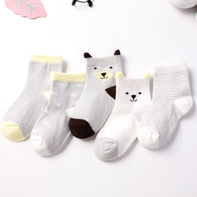 5 Pairs Cartoon Baby Socks Cute Cat Animal Soft Cotton Knit Baby Girl Kids Boy Newborn Boys Children's Socks for 0-6 Years