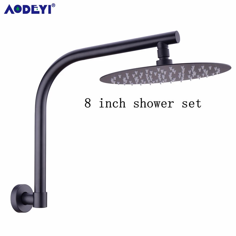 AODEYI Brass Extension Gooseneck Square Wall Mount Shower Arm Ultrathin Bathroom Shower Head Set