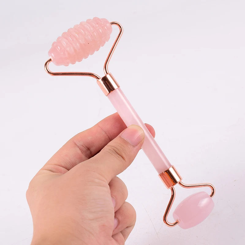 Face Care Massage Roller Natural Rose Quartz Gua Sha Tool Health Skin Acupuncture Massager Neck Slimming Anti Wrinkle Cellulite