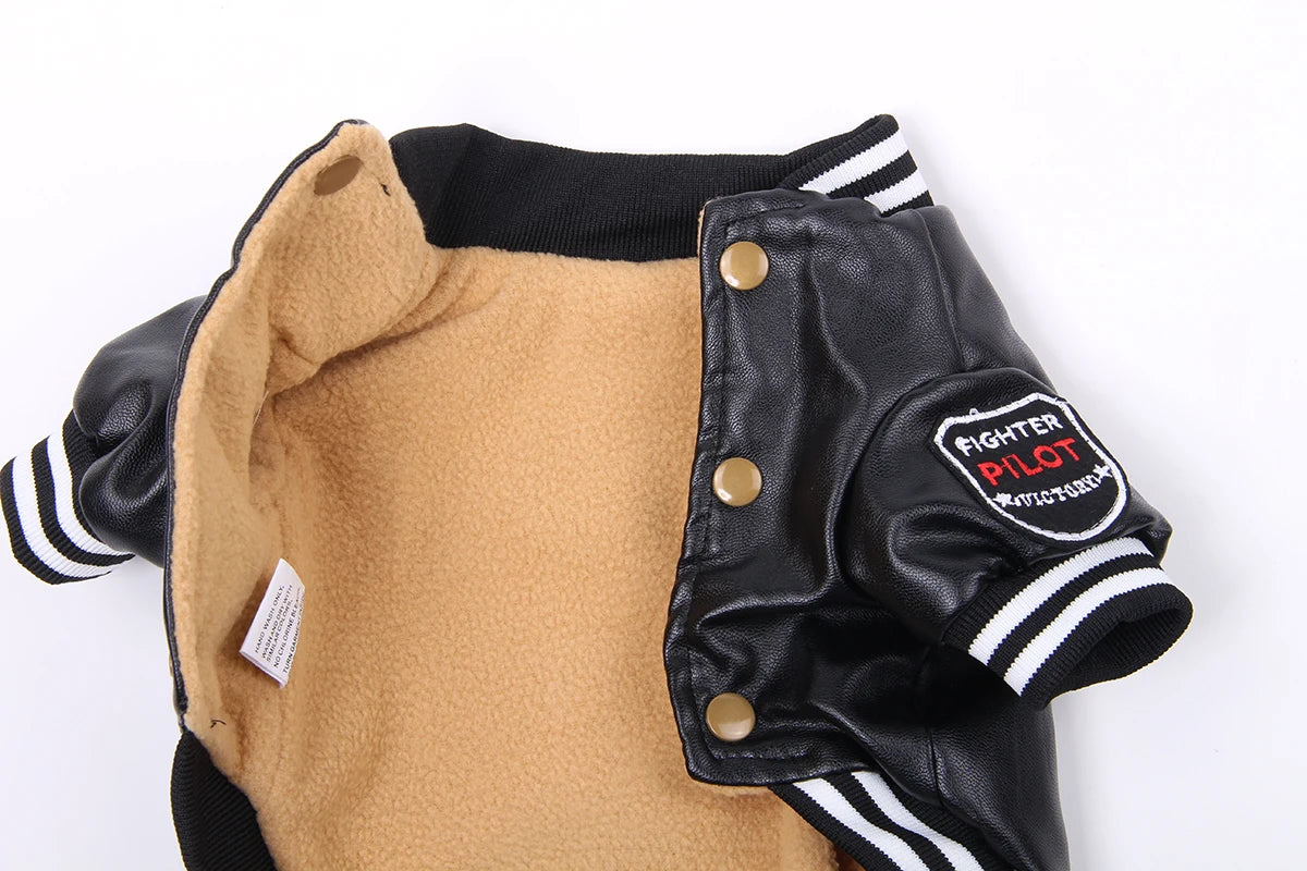 Winter Dog Coat Jacket Faux Leather Fleece Teddy Warm Pet Puppy Clothing Apparel