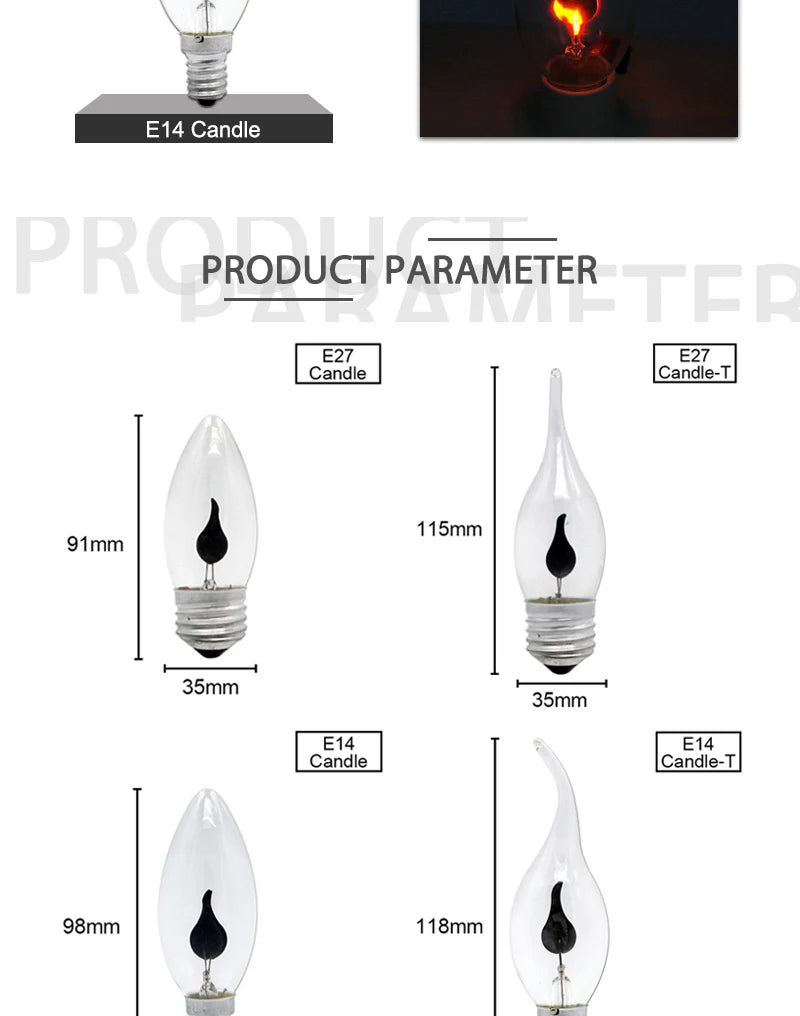 Vintage Edison E14 E27 Led Bulb Candle Light Flame Effect Bulb 3W AC220V Home For Decor Lighting Ampoule Candle Bulb