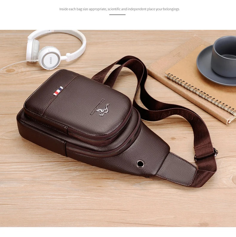 Men's Chest Pack Crossbody Bag Luxury Design Durable PU Leather Handbag Chest Bag Vintage Leisure Men's Handbag Shoulder Bag