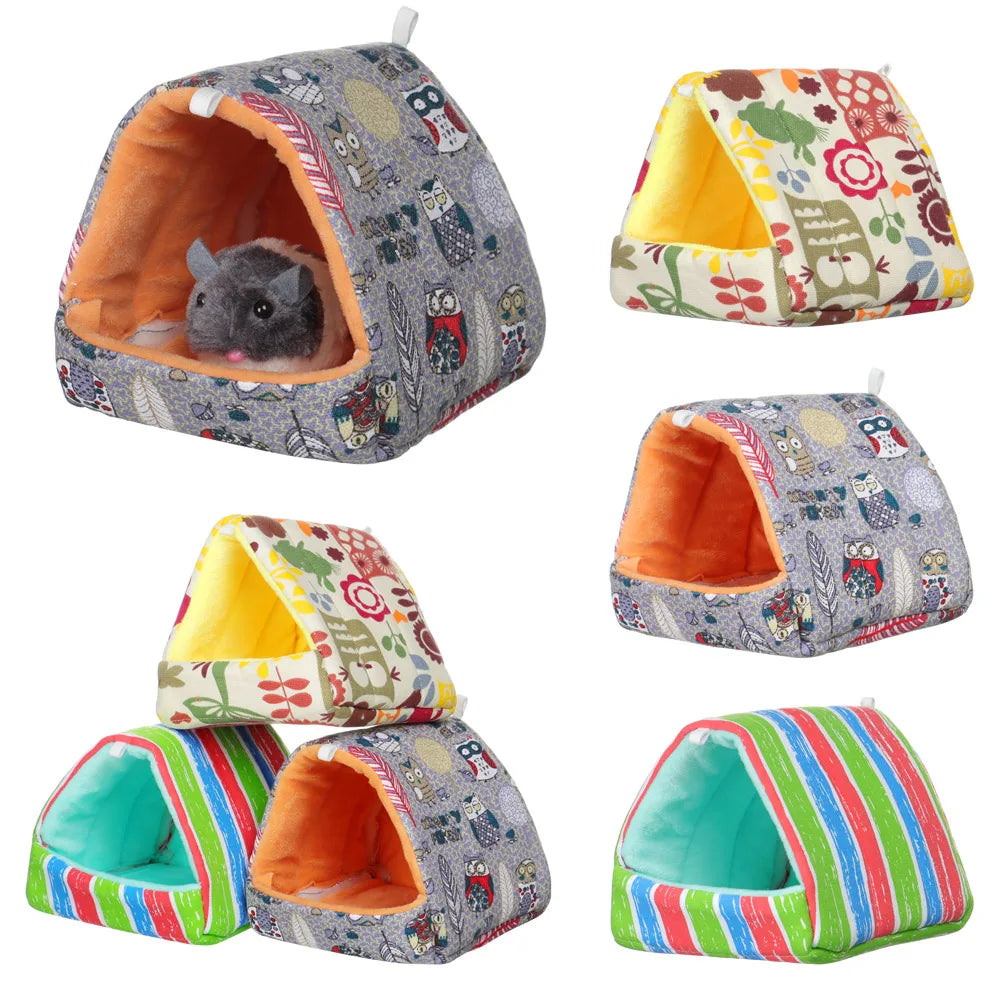 Winter Cute Cartoon Rabbit Squirrel Mini Cage Guinea Pig Nest Small Animal Mice Rat Pet Sleeping Bed Hamster House Warm Soft Mat