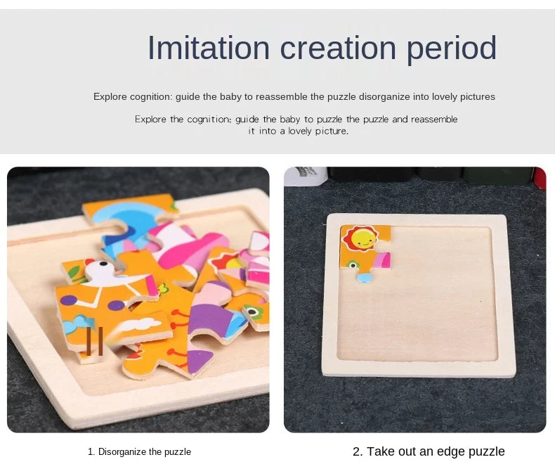 11cm/4.33in Kids Wooden Jigsaw Puzzle Games Cartoon Animal Vehicle Pattern Children Montessori Educational Toys