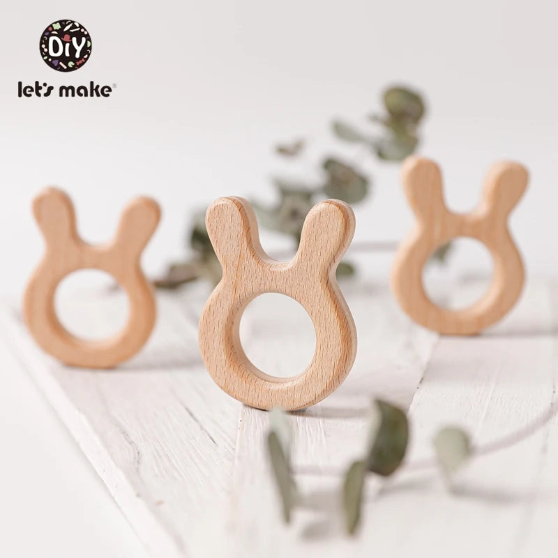 Let's Make 5pcs Wholesale Wooden Teether Rodent Pacifier Pendant Wooden Toys DIY Baby Necklace Gift BPA Free Beech Hedgehog Bird