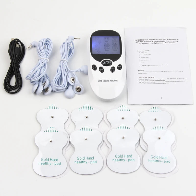 Dual Channel Electric TENS Physiotherapy Massager Relax Muscle  Stimulator + 8 Gel Electrode Pads Health Care
