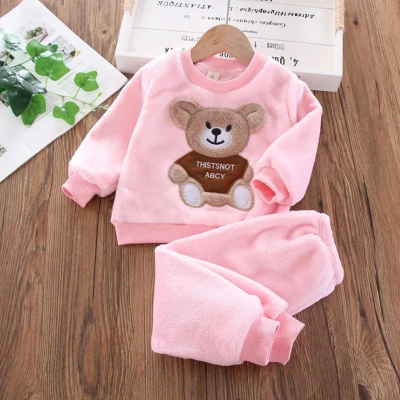 New Winter Baby Girls Boys Homewear Sets Autumn Fashion Flannel Fleece Clothes Kids Cartoon Bear Sleepwear Children Pajamas