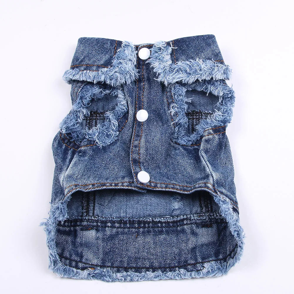 Dog Jeans Jacket Cute Casual Blue Denim Coat Vest Pet Puppy Clothes Apparel 6 Sizes 2 Colours