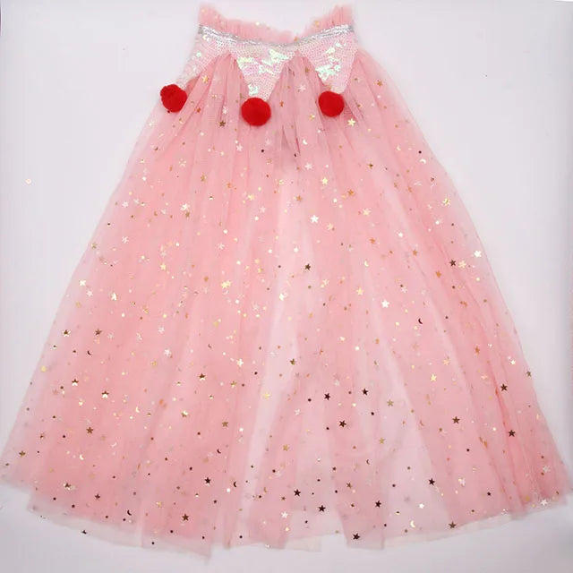 Christmas Halloween Girls Cloak Outerwear One Size Sequins Shawl Kids Coat for Birthday Party Beach Rainbow Princess Costume