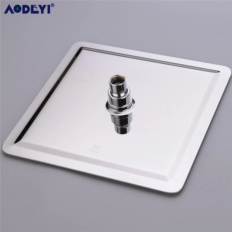 AODEYI Brass Extension Gooseneck Square Wall Mount Shower Arm Ultrathin Bathroom Shower Head Set