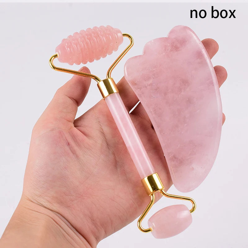 Face Care Massage Roller Natural Rose Quartz Gua Sha Tool Health Skin Acupuncture Massager Neck Slimming Anti Wrinkle Cellulite