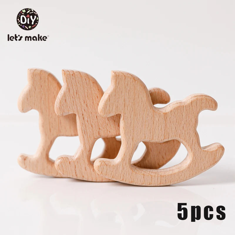 Let's Make 5pcs Wholesale Wooden Teether Rodent Pacifier Pendant Wooden Toys DIY Baby Necklace Gift BPA Free Beech Hedgehog Bird