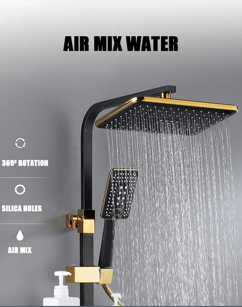 Hot Cold Shower System Bathroom LED Digital Shower Set Wall Mount Smart Thermostatic Bath Faucet Square Head SPA Rainfall Grifo
