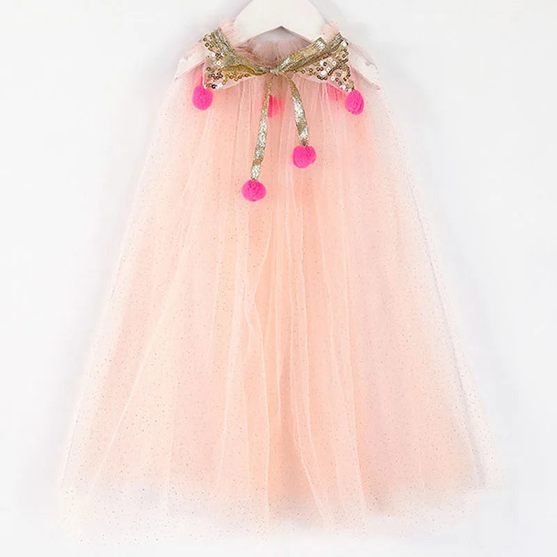 Christmas Halloween Girls Cloak Outerwear One Size Sequins Shawl Kids Coat for Birthday Party Beach Rainbow Princess Costume