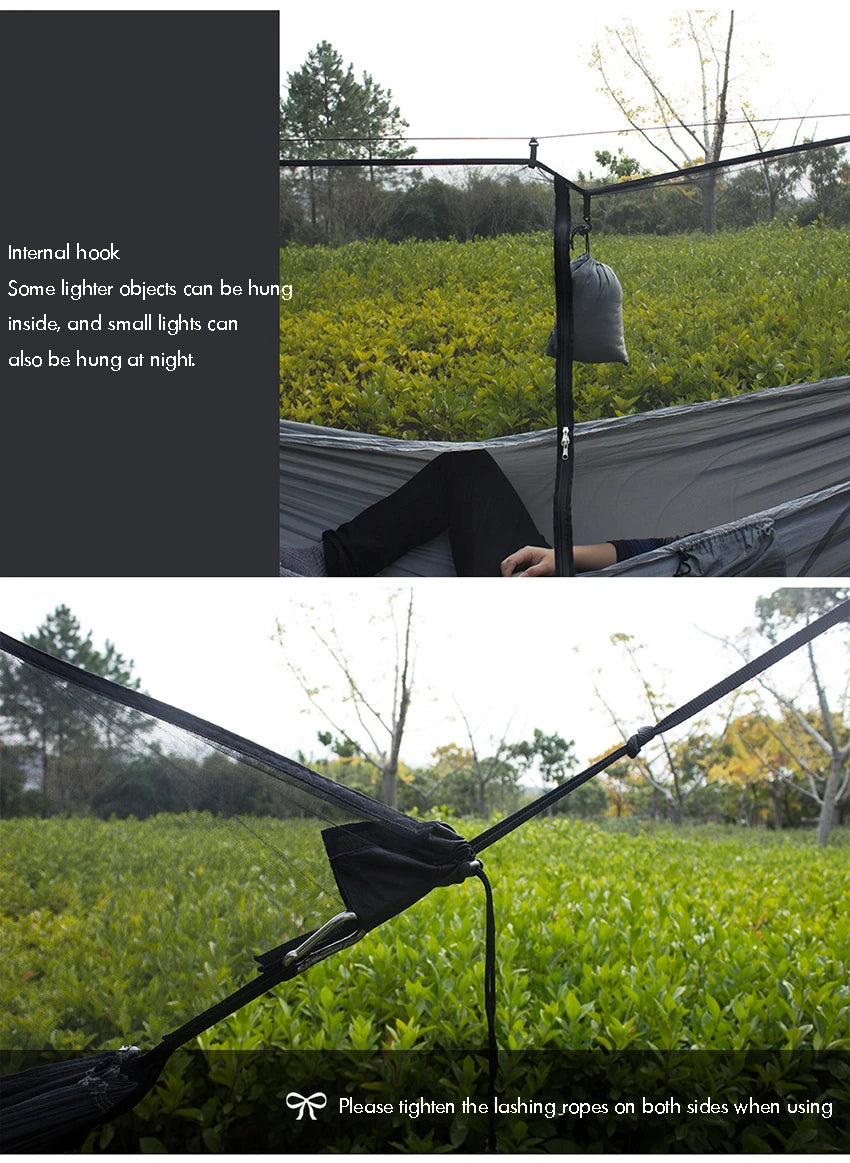 Hammock Bug Netting, 210T Nylon Mesh, with Drawstring Bag, 6 Meters Rope, Double Sided Zipper Camping Hammock Mosquito Netting