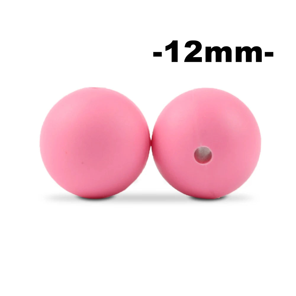 LOFCA 12mm 100pcs Silicone Beads Round Teether Baby Nursing Necklace Pacifier Clip Oral Care BPA Free Food Grade Colorful