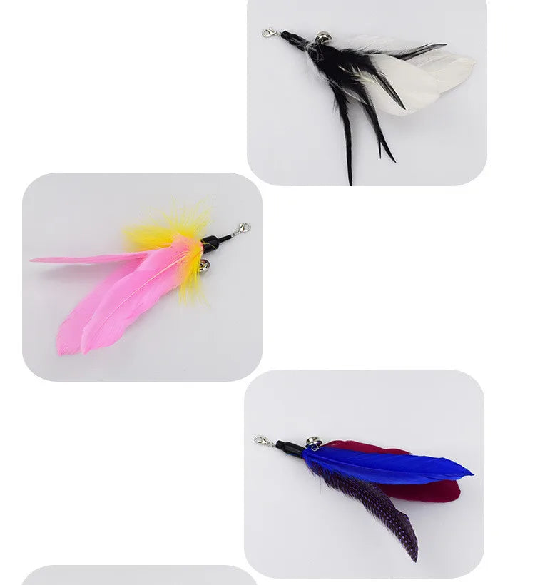 Interactive Cat Feather Toy Feather Teaser Stick Wand Pet Retractable Feather Bell Refill Replacement Catcher Product for Kitten