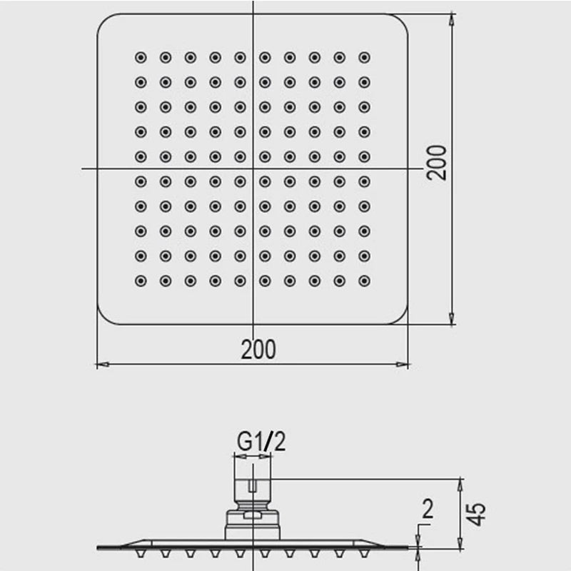 AODEYI Brass Extension Gooseneck Square Wall Mount Shower Arm Ultrathin Bathroom Shower Head Set