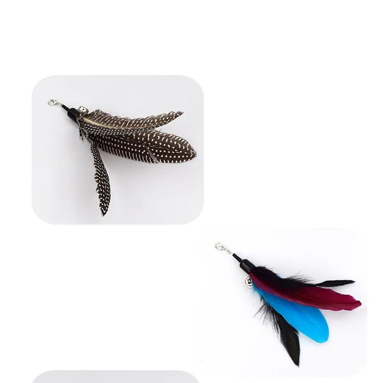 Interactive Cat Feather Toy Feather Teaser Stick Wand Pet Retractable Feather Bell Refill Replacement Catcher Product for Kitten