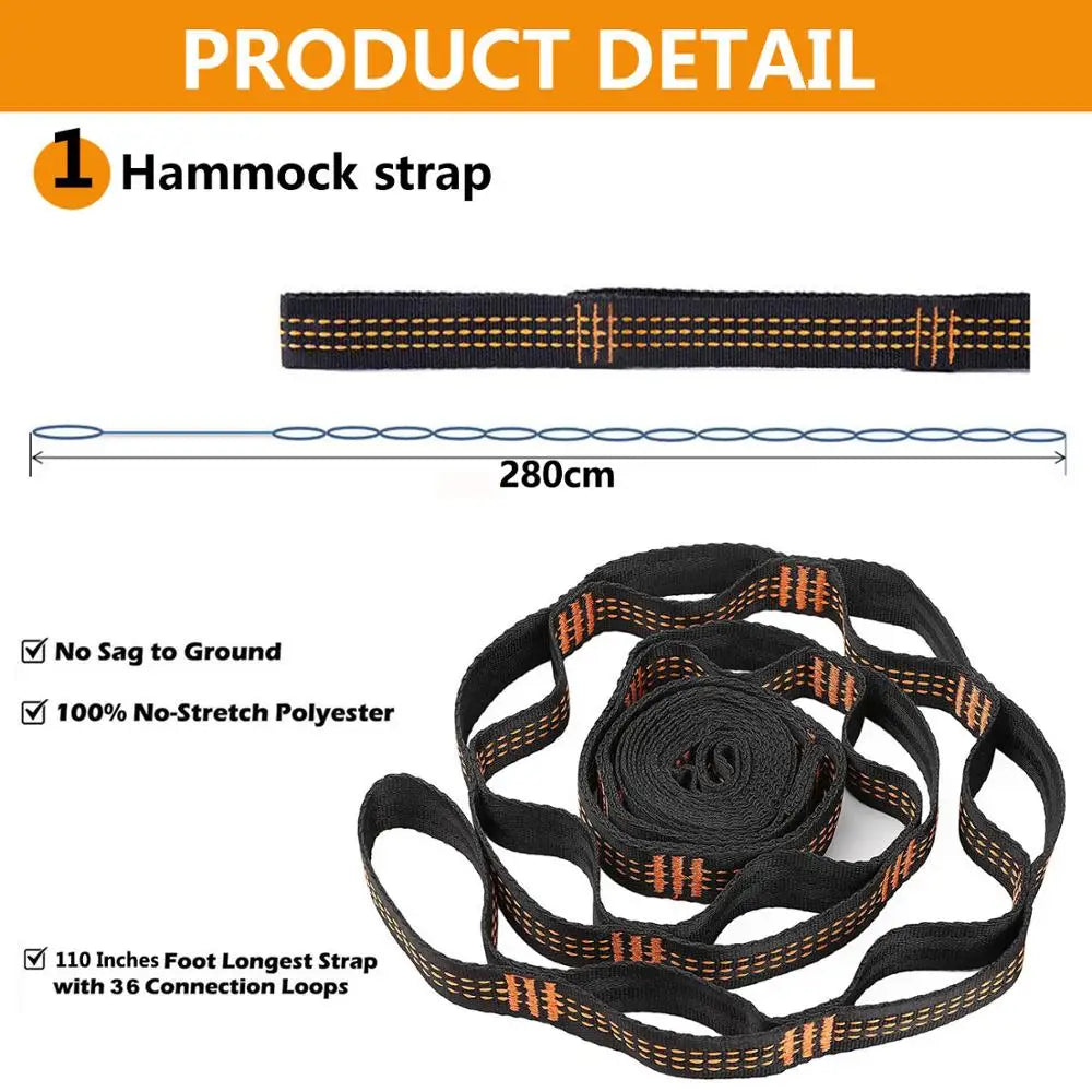 280cm length Super Strong Hammock Strap Hanging Hammock Belt Hamaca Hamak for Camping,Traveling,Portable Hanging Tree Rope